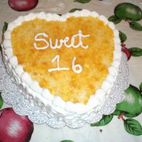 Sweet 16 Cake Small heart sweet 16 cake for my cousin, pineapple cake with whipped icing.
