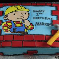 Bob The Builder I incorporated serveral fabulous cakes that I have seen here on CC. 9 x 13 chocolate cake. Bob is a FBCT and the bricks and the tools are...