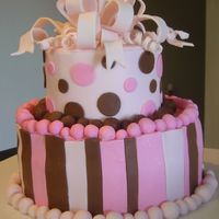 Heather's Birthday Cake Pink and Brown Fondant. I initially was only going to use one shade of pink. I did the light pink and made the bow, then set it up to dry...