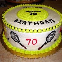 Tennis Theme 70Th Birthday Vanilla layer cake, all b/c. I even matched that bright tennis ball greenish yellow! (Yikes!);)