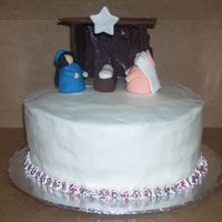 Nativity Cake This is a cake I did for a Christmas party. Stable is Chocolate, figures are fondant. Yellow cake with BC.