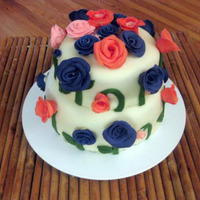 Rose Cake Two tiered two layer cake, one chocolate one vanilla. Covered in white chocolate fondant with gumpaste roses.