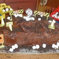 Construction Cake My 1st attempt at a creative cake. 2 chocolate sheet cakes with marshmallow creme between. Crushed oreo cookies and mini mallows for piles...