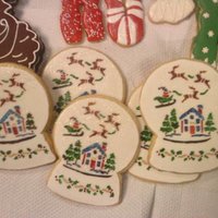 Christmas Snowglobes hand cut snowglobe cookies and using stencil, handpainted; edible glitter