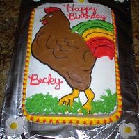 Becky's Rooster Birthday Cake Inspired by jenncowin, i made this cake for my friends Birthday.