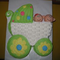 Twin Baby Shower This was for a baby shower for twins, a boy and a girl. The cake was made to match the invitation. I made it with 14in, 8in, and 6in rounds...