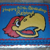 Jayhawk Cake Hand piped Jayhawk, Iced in buttercream.
