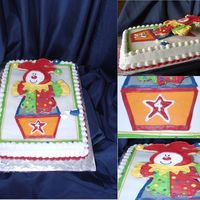 Jack In The Box This was alot of fun to make. I iced the cake in buttercream using skim coats for the colors and details of the box. The clown is made out...