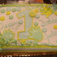 First Birthday Boy All bc. I started the cake on Thursday, then came back Friday with my own handprint cookie cutter to finish it. Much easier than trying to...