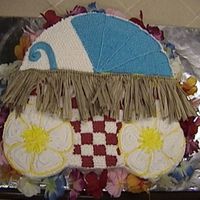 Luau Buggy Cake Yellow cake with buttercream frosting. I used a 12 inch round and 2- 5 inch rounds. The "skirt" is a grass skirt I cut and the...