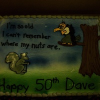 Old Squirrel/ Old Buzzard Cake My friend wanted an over the hill cake for her husband with an old grey haired squirrrel and a buzzard in a tree. It's all buttercream...