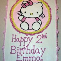 Hello Kitty! This is a 1/2 chocolate fudge and 1/2 french vanilla cake--marbles where they meet, 1/4 sheet. It is iced and decorated in bc. This is the...