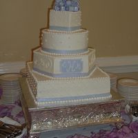 Multi-Shape Wedding Cake (Lindsay's Cake) 14" square, 13" hexagon, 9" round, 4" square stacked wedding cake. This is a buttercream version of another cake my...