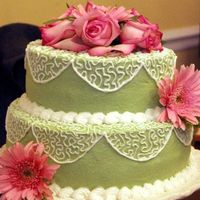 Bridal Shower All Buttercream with lace design- fresh flowers.