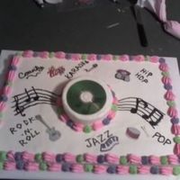Musical Bday This cake is a full sheet topped with a single layer 6" round for theCD Base. The icing is all BC. I'm not the most talented MF...