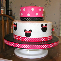 Minnie Mouse Cake Minnie Mouse themed cake - Inspired by photos from Cake Central! Made for my friends daughter... she added ears and a bow at party time.