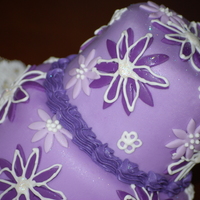 Purple Flowers Birthday This cake was inspired by my daughter's birthday card. Chocolate chip cake with cookie dough filling, fondant , RI, BC and edible...