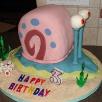 Gary The Snail I made this cake for my DD's 3rd b-day...she is a big fan of Spongebob. I stacked and carved the cake, frosted with buttercream then...