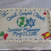Missionary Service Cake Chocolate cake with buttercream icing.