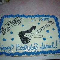 Birthday Cake this was my poor attempt to draw my brothers new Fender Squire onto his bday cake. haha Left half of the cake is carrot, right half is...