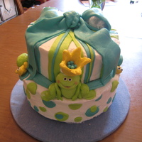 Baby Boy Shower Cake Shower cake made for a friend. She was having her third boy, so I made baby "critters" around the sides -- a snail, a turtle, and...