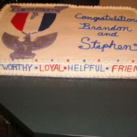 Graduation To Eagle Scout This was a full sheet cake made for a friend's son who was graduating Eagle Scout. The cake was 1/2 chocolate and 1/2 yellow with BC...