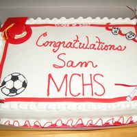 High School Graduation Cake For A Young Man Graduation cake, french vanilla cake with rasperry filling, iced in all buttercream. Funny story with this one, I got the whole thing iced...