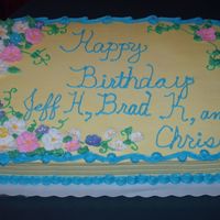 Birthday Cake For Monthly Cake Order Half chocolate/half yellow with buttercream icing, this is just one I do for my husbands monthly work birthdays. The flowers were royal.