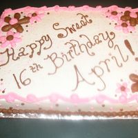 Sweet 16Th Birthday Cake Yellow cake with buttercream icing. The family had a brown/pink theme for their party so we carried it over to the cake. Thanks for looking...