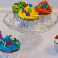Confetti Cupcakes Chocolate and vanilla cupcakes with buttercream icing and candy confetti.