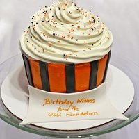 Jumbo Birthday Cupcake Cake was made using 2 stacked 5" rounds that were shave down to make the bottom of the cupcake then baked a cake using a jumbo muffin...