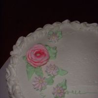 First Cake This is a close up view of the top. I tried doing the color stripe in the bag. Not exactly right, but a lot of fun to do.