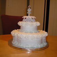 Communion 2 tier stacked BC icing. Royal icing roses and apple blossoms