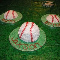 My 2 Year Olds Baseball Cake Ball pan with BC icing