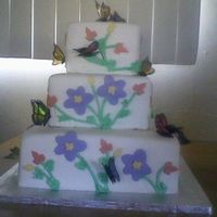 Wedding Cake fondant w/buttercream accents and butterflys