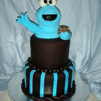 Cookie Monster Cake Chocolate fondant, and modelling fondant for Cookie Monster and decorations.