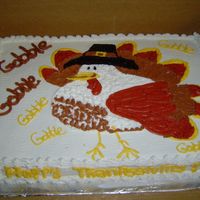 Gobble Gobble Turkey 1/2 sheet buttercream icing, design drawn from a placemat design