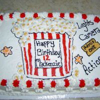 Popcorn And A Movie 1/2 sheet with buttercream, movie themed birthday party, made to match the invitation and party decorations.