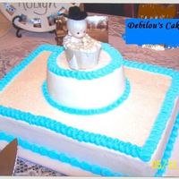 Baby In Bathtub yellow sheet cake with round white cake on top with precious momentfigurine