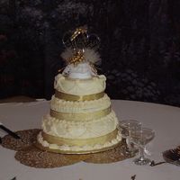 50Th Ann Cake 3 layer stacked cake, I fixed the ribbon after taking the pictures.