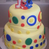 Sesamestcake.jpg sesame street them for 1 yr old boy. characters are chocolate transfer. fondant covered and fondant accents.
