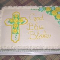 Baby's Baptism All bc decorations. Strawberry filled 1/2 sheet cake.