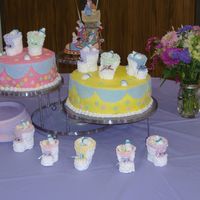Baby Shower Cakes And Favors Hubby made these cakes for my SIL baby shower - they are white cake with buttercream and fondant - and strawberries between the layers -...