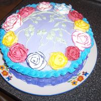 Firts Attempt At Roses, Basketweave, And Rope All In One Cake 