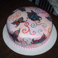 Butterfly Birthday My niece is obsessed with butterflies. I used the same concept and did a wall mural for her as well. All hand painted using luster dust...