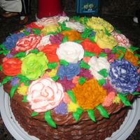 Basket Of Flowers For Mothers Day This is a Dutch Chocolate Cake with Chocolate Buttercream icing and all buttercream flowers.....