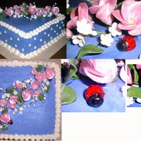 Ladybugs And Flowers This was a birthday cake for a friend. It is frosted in buttercream with fondant ladybugs. The flowers are gumpaste.