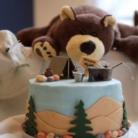 Fishing, Camping Baby Cake Mountain fishing cake for my brother's new baby. Buttercream frosting and fondant accents. Rocks rolled of marbled fondant. Fishing...