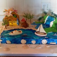 Bahamas Cake I made this for my sons 4th grade Valentines party. They had a Bahama theme. Shells, sailboat and boat made of chocolate. I made waterfall...