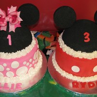 Mickey And Minnie Mouse I did these for my daughter's 1st and son's 3rd birthday party. Mickey is WASC and Minnie is a chocolate version of the same...